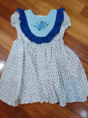 Girls blue floral dress, girls blue spring clothes, girls embroidered outfit
