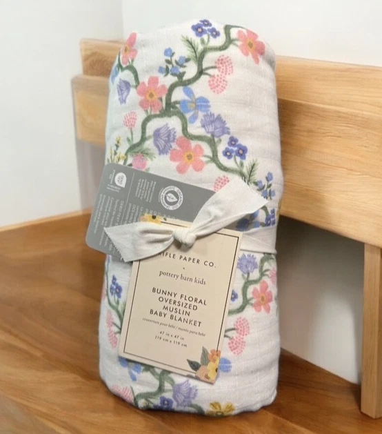 Pottery Barn Kids ВИНТОВКА Бумага КРОЛИК ЦВЕТОЧНЫЙ Кроватка Малыш ОДЕЯЛО и ЛИСТ Новый - Изображение 2 из 4