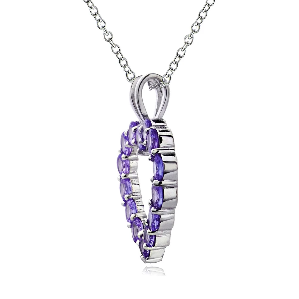 925 Sterling Silver 1.6 Ct African Amethyst Open Heart Necklace - Image 2 of 3