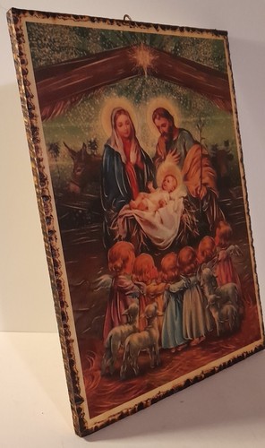 DECOUPAGE FATTA A MANO SU LEGNO - STAMPA NATIVITÀ - Dim.circa cm.19,9x28,5x0.90 - Foto 2 di 6