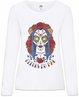 Fleurs Du Mal Damen Langarm T-Shirt Holi Tattoo Tätowierer Skulls Mexiko Latino
