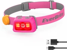 EverBrite Rechargeable Headlamp-Pink  350 Lumens Headlamp w/Red Light 7 Modes