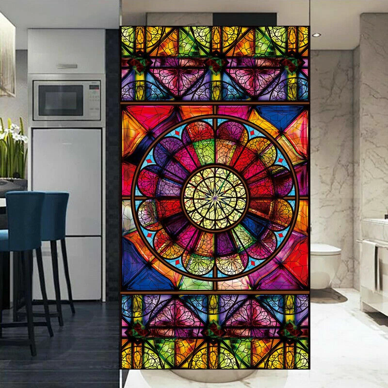 Películas autoadhesivas para ventanas capilla translúcida vitral pegatina decoración moderna Foto 3 de 4