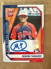 Miguel Tamares 2021 Panini Elite Extra Edition Dominican Prospect Auto RC