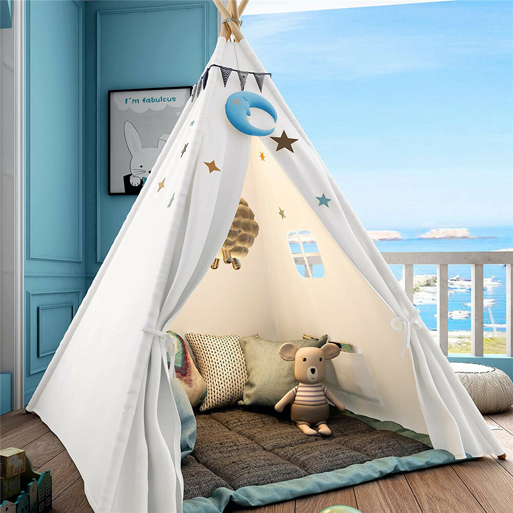 Large Teepee Tent Kids Cotton Canvas Play House Boy Girls Wigwam