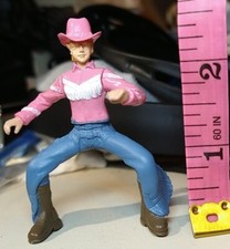 Miniature Cowgirl Plastic Toy Figure 2.5" Wild West Western Rodeo Pink Blue