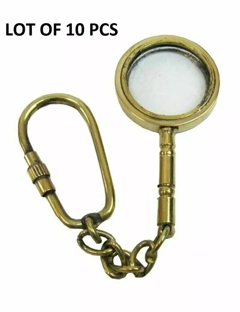 Vintage Nautical Brass Magnifying Keychain Set Lot of 10 Collectible Key Rings