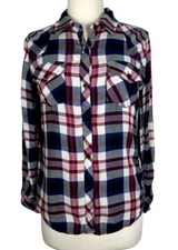 Rails Tretit Shirt Womens Sz XS Plaid Button Up Tencel Rayon Double Layered