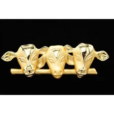 AJC Vintage Cow Pin Brooch Brushed Gold Triple Cows NOS Signed 1980s BinA7