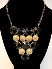 Gold Tone and Black Acrylic Rivoli Triangle Choker Statement Necklace ~ 15"