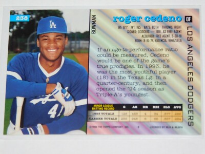 1994 BOWMAN ROGER CEDENO CARD #238 (Near-Mint - Mint) | eBay