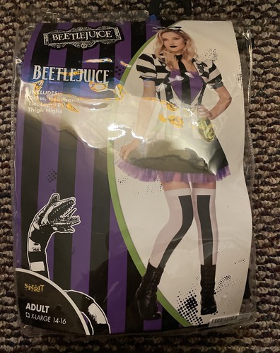 Abito Beetlejuice adulto XL da donna costume Spirit Halloween TAGLIA 14-16 - Foto 1 di 3