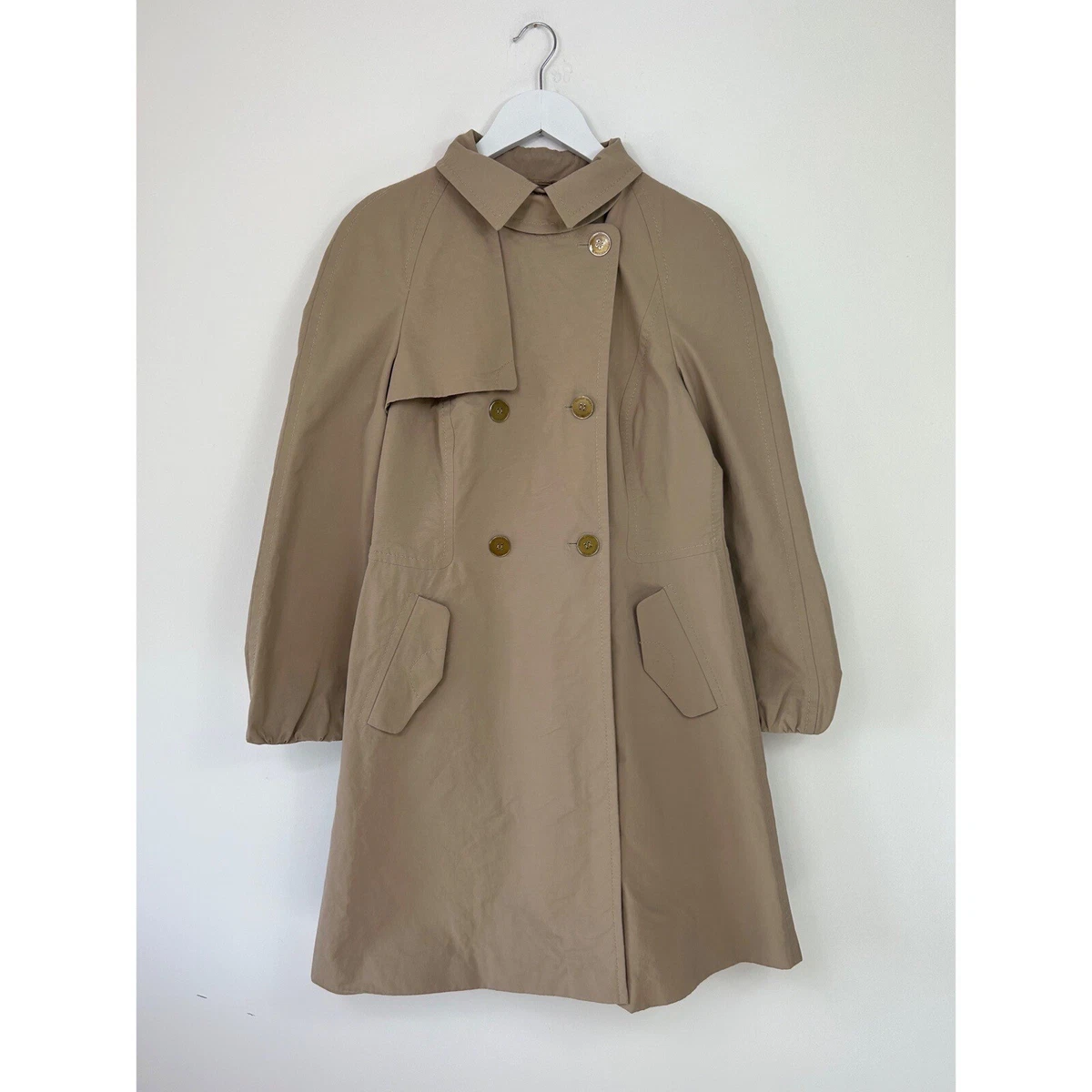 Escada Sport Trench Coat Beige Size 40 UK 12 Double Breasted Pockets Bow Back