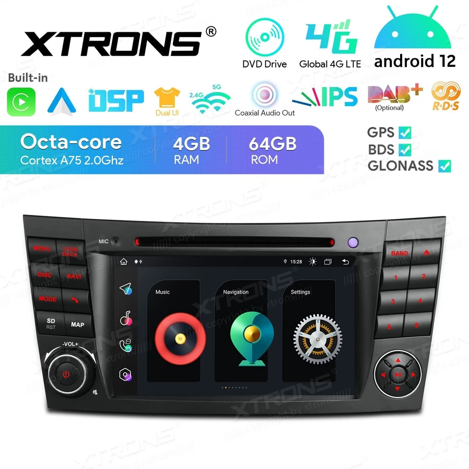 AUTORADIO ANDROID 12 4/64GB STEREO AUTO 7" MERCEDES CLASSE E CLS G W211 W219  XT - Immagine 2 di 4