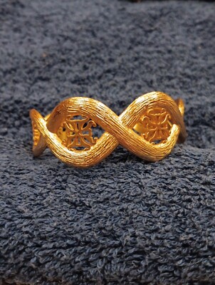 Rustic Cuff Bracelet Gold Metal Cut Out RC Signed 