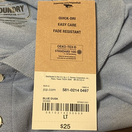 The Foundry Supply Co Men's Polo Shirt Potomac Blue NWT Size Large Tall - Picture 7 of 9