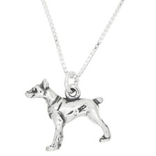 Sterling Silver 3D Doberman Pinscher Dog Charm Necklace