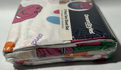 Barney and Friends 3 Pc Twin Child's Bed Sheet Set Pillowcase Rare