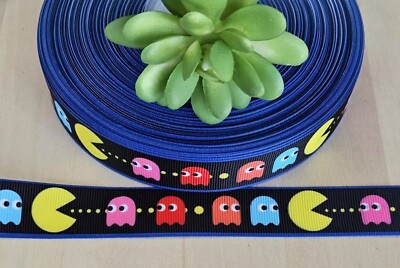 7/8'' (1 YD) PAC-MAN Grosgrain Ribbon Character Video Game Blinky Pinky Ghosts 