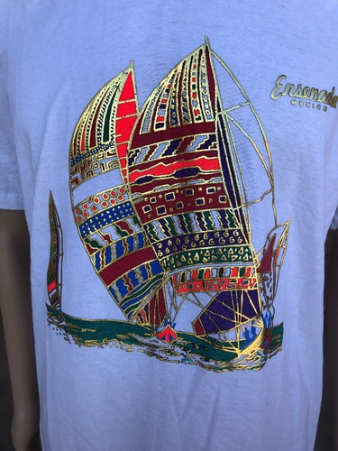 NWOT Vintage Ensenada Mexico Tourist T Shirt Sailboat Gold Golden Sunshine XL - Picture 4 of 11