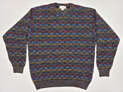 Vintage 90s Murano Italy Wool Blend Coogi Style Geometric Crew