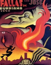 POSTER FALLAS SAN JOSE BURRIANA 1945 WITCH FIRE FESTIVAL VINTAGE REPRO FREE S/H
