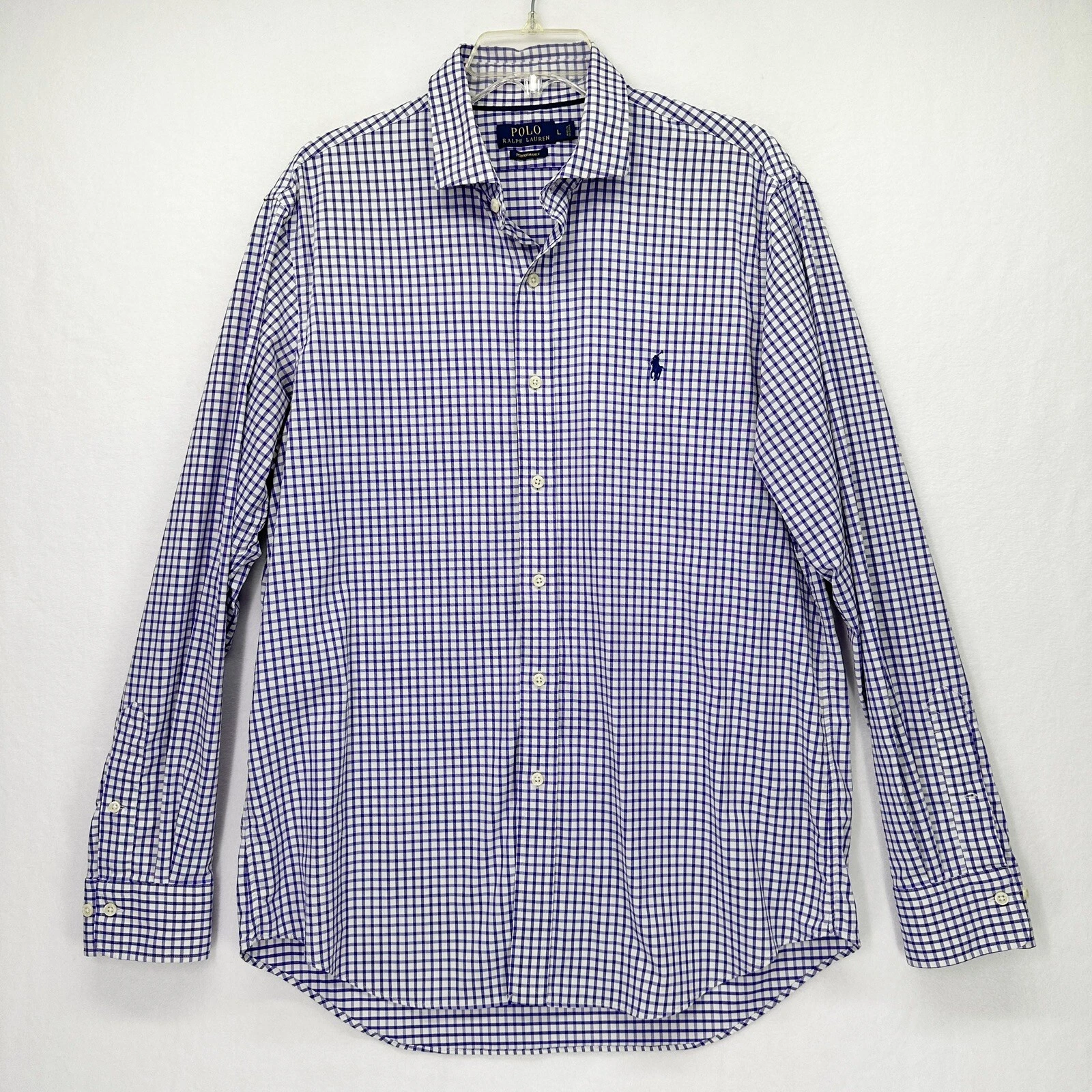 Polo Ralph Lauren Performance Stretch Shirt Mens L Purple Check Button Down Pony