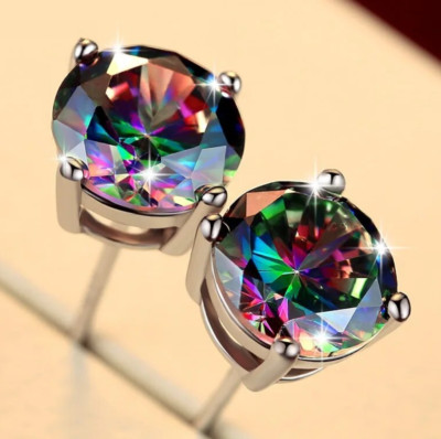 Silver Tone Round Multi-Color Stud Earrings
