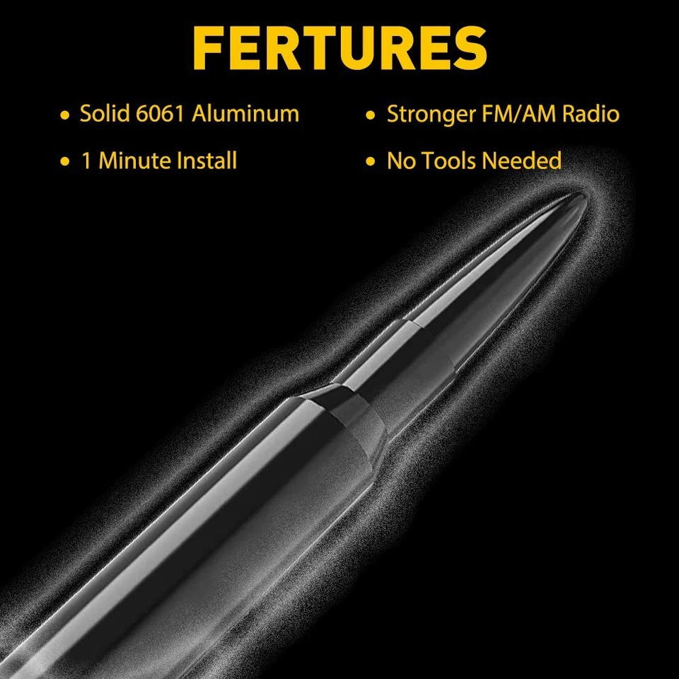 Antena bala preta calibre 50 para carro Chevy Silverado Dodge Ram Ford F150 F250 - Imagem 3 de 4