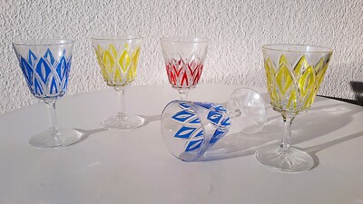 50er France Reims  Wein / Aperitif Gläser  Raute 5er Set   13cm Vintage 60s