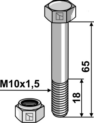 Schraube mit Sicherungsmutter - M10 - 10.9