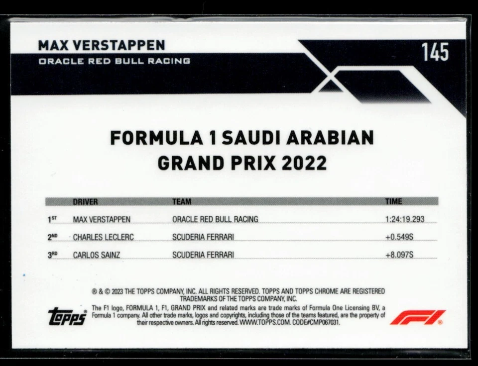 2023 Topps Chrome Formula 1 Purple Green Refractor #145 Max Verstappen - Image 2 of 2