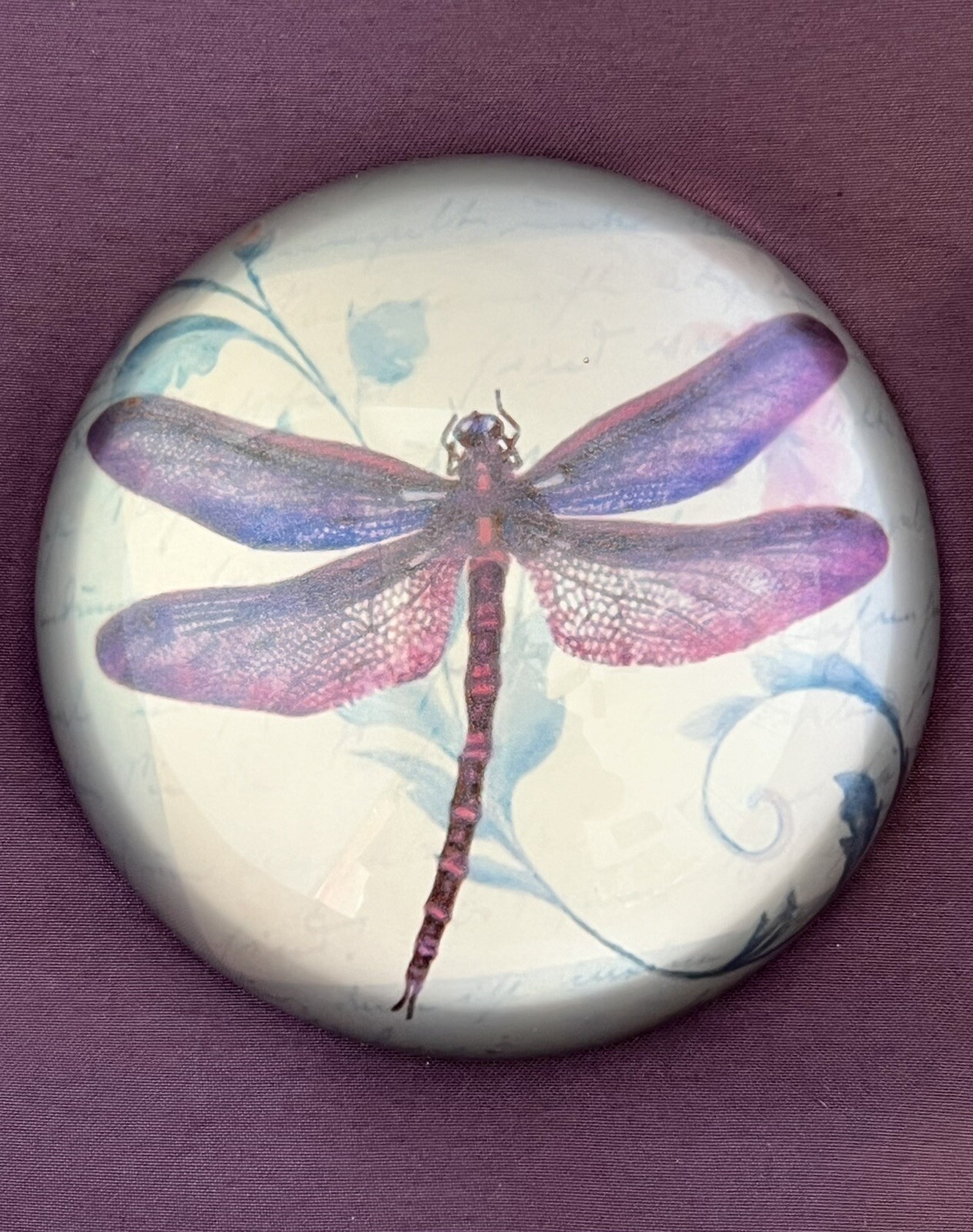 Nature Inspired Purple Dragonfly Paperweight Dome Shaped Decorative Home Decor