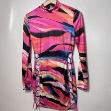 Fashion Nova Dress Womens Large Side Profile Mini Bodycon Colorful Clubbing Sexy