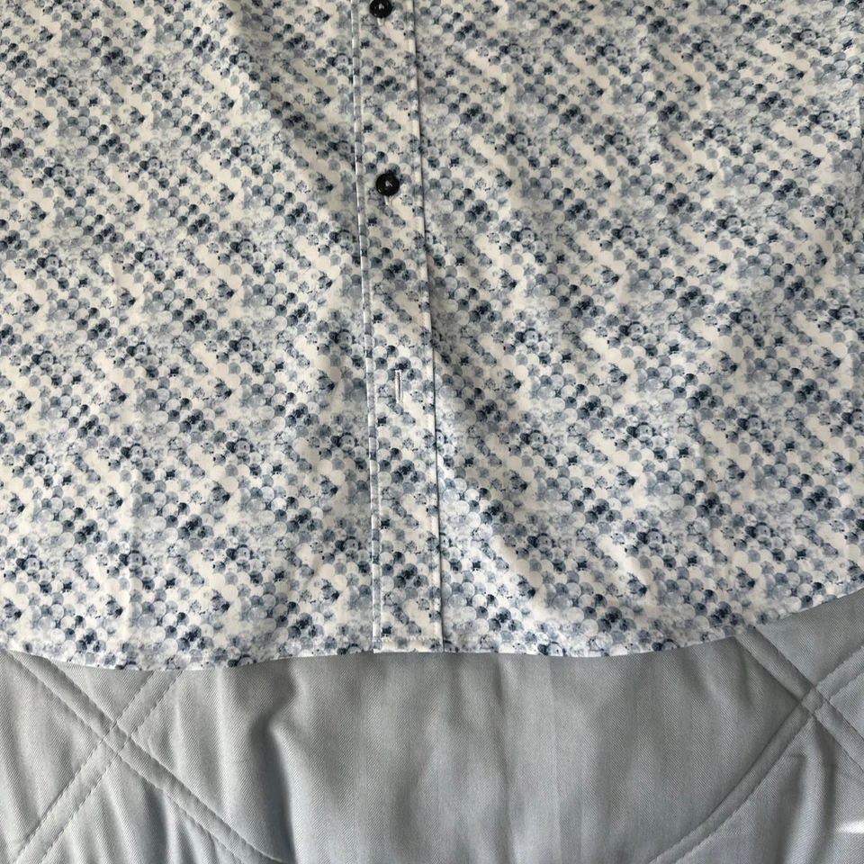 7 Diamonds 4 Way Stretch Shirt Mens 2XL Blue/white Geometric Button Down NWT - Image 4 of 4