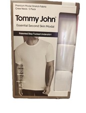 Tommy John Men's White 3 Pack Second Skin Modal Crewneck Undershirt, Medium