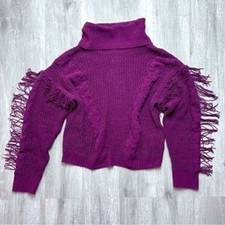 Women's Medium NWT Plum Purple Cozy Chenille Fringe Cowl Neck Western Sweater