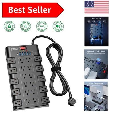 High-Capacity Surge Protector Power Strip with 22 Outlets & Smart USB Charging