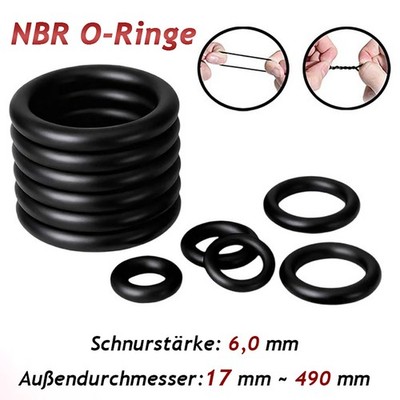 O-Ring AD 17mm-490mm Schnurstärke 6,0mm NBR 70 Dichtring Dichtungsring Gummiring