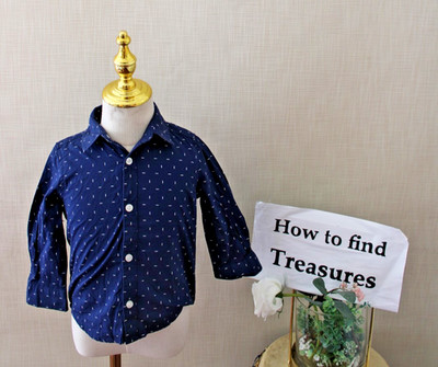 QG3) SIZE 2 TILT NAVY BLUE WHITE PATTERN BUTTON COLLAR SHIRT KIDS BOYS LONG SLV