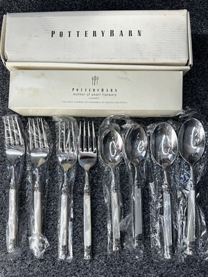 Pottery Barn Silber & Perlmutt 4 Gabeln & 4 Löffel Neu Verpackt