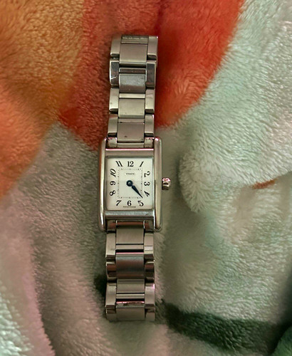 Coach Tank Womens Quartz Rectangular Watch White Dial Silver Steel Bracelet