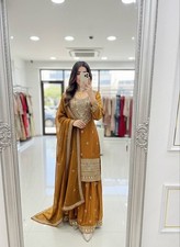 Presenting Mustard Yellow Fendy Silk Top Palazzo With Dupatta For Party Wear