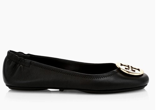 Authentique ballerines Tory Burch Claire noires taille 8,5 M logo doré médaillon excellent état - Photo 2/16