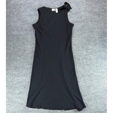 CLC Vintage Black Sleeveless Midi Dress Bow Shoulder Textured Rayon Blend Sz 14