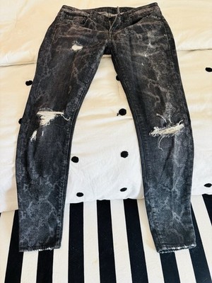 R13 Skinny Jeans Acid Wash Distressed Gray Cotton Denim Button Zip Women's
