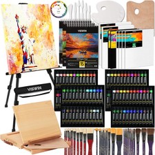 Professional All-in-One Art Painting Kit with Aluminum  Beech Wood Easel, 96...