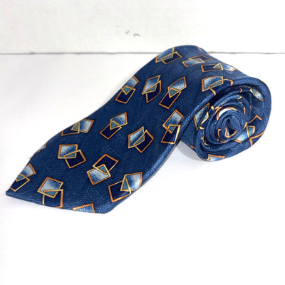 Ermengildo Zegna Exclusive Design Men's silk necktie Blue geometric 58''