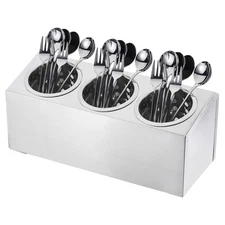 Commercial Utensil Holder Stainless Steel Cylinder Flatware Silverware 3 Holes