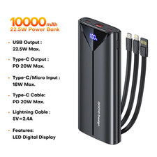 20000Mah Power Bank 22.5W Fast Charging Built-In Cable External Large Battery Po